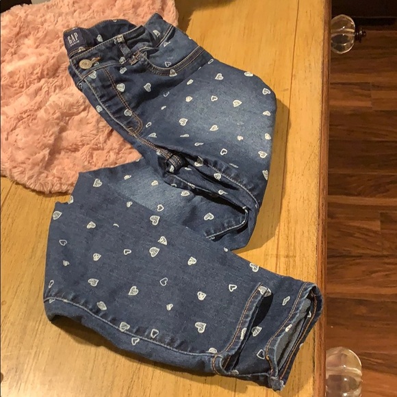 Girls Gap Blue Jeans with White Hearts - Picture 2 of 2